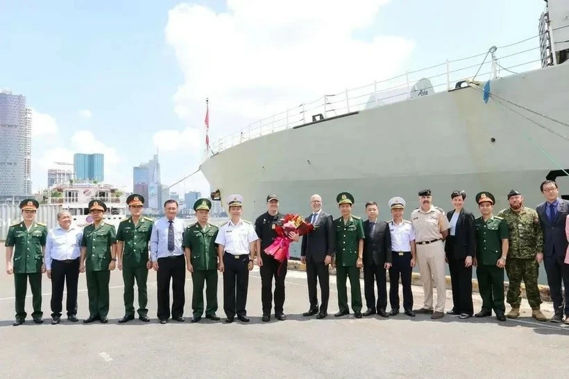 Canadian naval ship HMCS Montréal docks at Nha Rong Wharf in Ho Chi Minh City