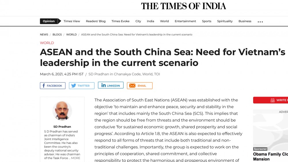 Học giả Ấn Độ ca ngợi vai trò và đóng góp của Việt Nam trong vấn đề Biển Đông và ASEAN