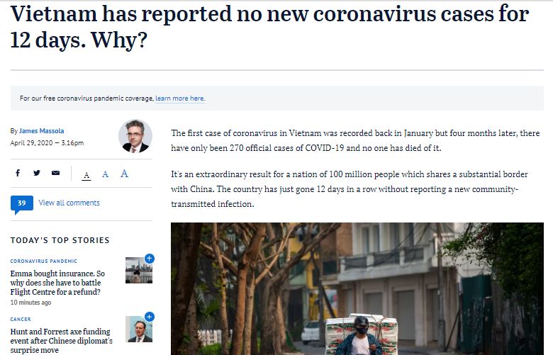 Báo Australia 'bật mí' về sự phi thường của Việt Nam trong phòng chống dịch Covid-19