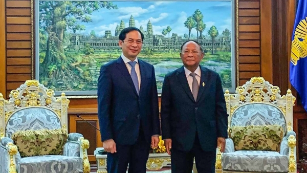 Bộ trưởng Ngoại giao Bùi Thanh Sơn chào xã giao Chủ tịch Thượng viện và Chủ tịch Quốc hội Campuchia