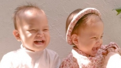 Hai con sinh đôi của ca sĩ Hồ Ngọc Hà xinh tươi chụp ảnh Tết
