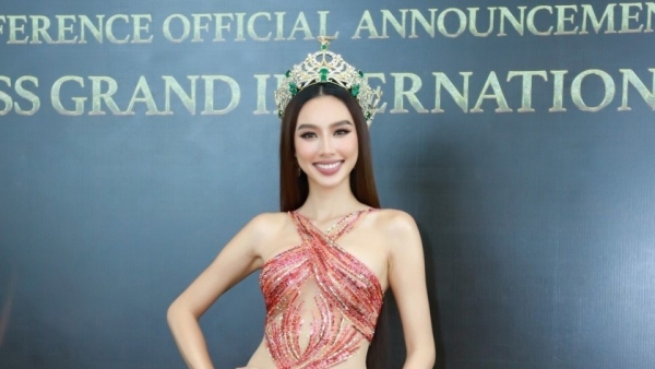 Hoa hậu Thùy Tiên xuất hiện cùng dàn người đẹp Việt tại họp báo Miss Grand International 2023
