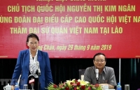 Chủ tịch Quốc hội thăm làm việc với Đại sứ quán Việt Nam tại Lào