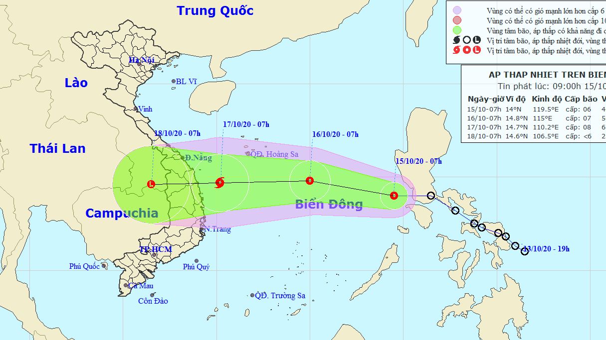 Dự báo thời tiết 3 ngày tới (15-17/10): Áp thấp nhiệt đới trên Biển Đông mạnh thành bão; Trung Bộ mưa rất to kéo dài